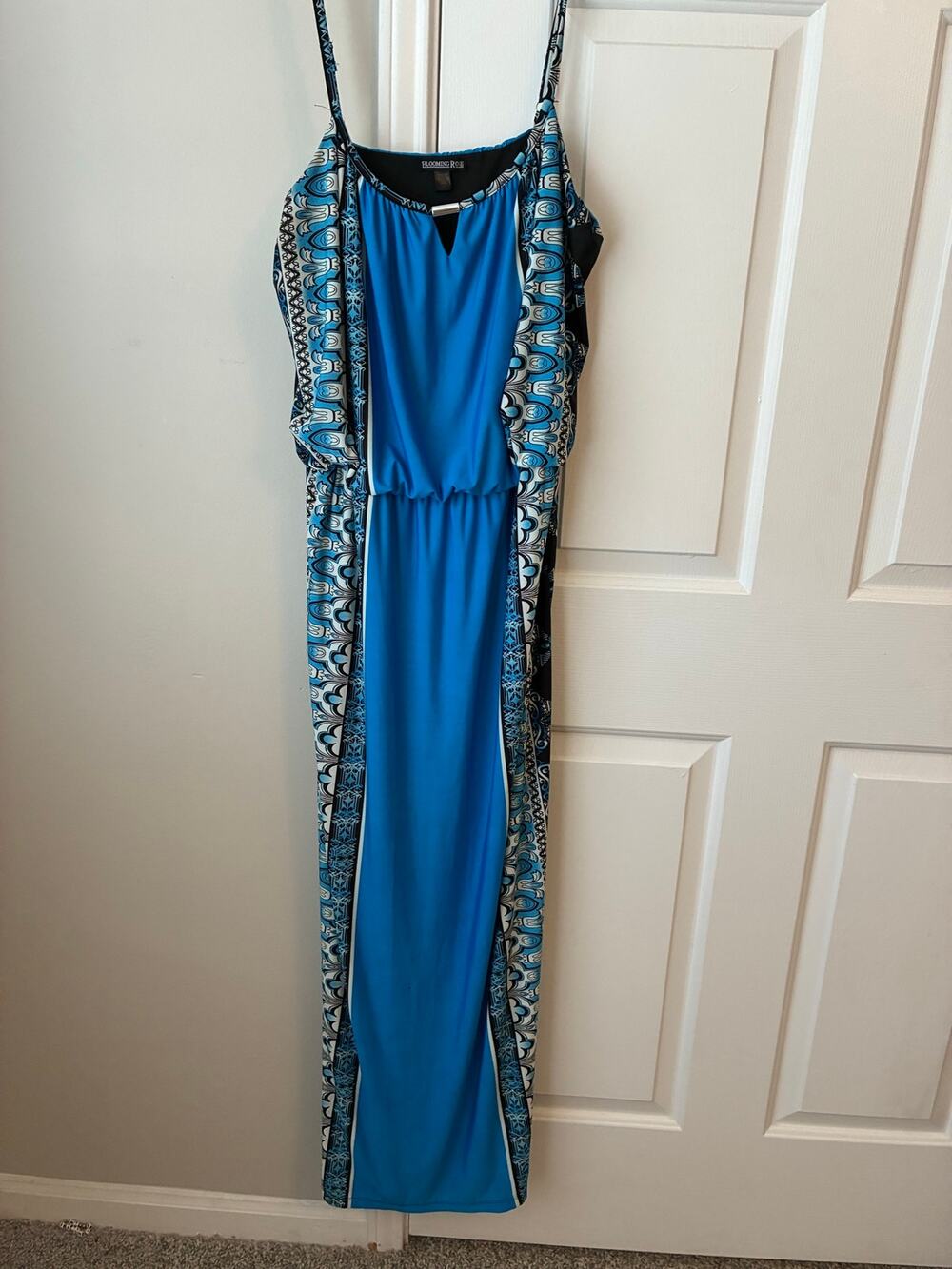Blooming Rose Women XL Maxi Dress Blue Geometric Patterned Festival Summer Boho